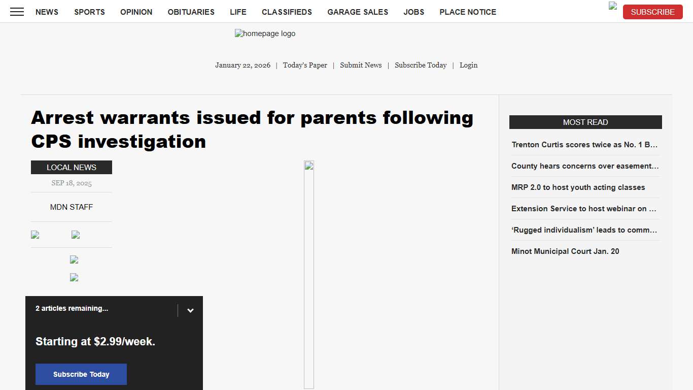 Arrest warrants issued for parents following CPS investigation News, Sports, Jobs - Minot Daily News