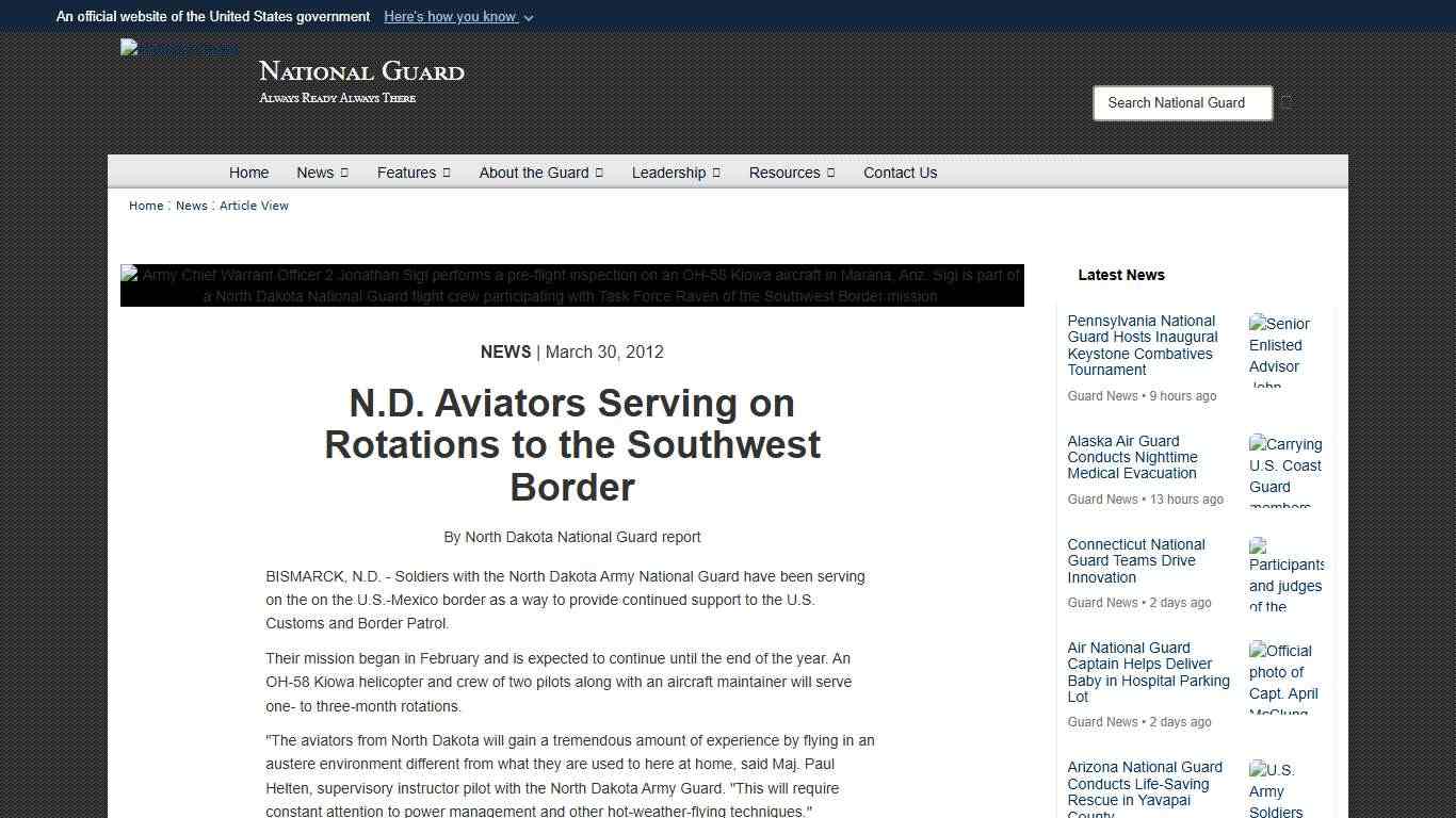 N.D. Aviators Serving on Rotations to the Southwest Border > National Guard > Article View